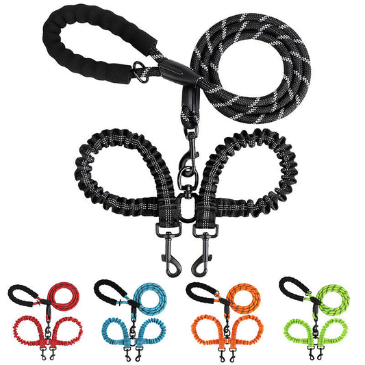 Double Dog Lead – Dual Two-Way Tangle-Free Bungee Leash for Pets